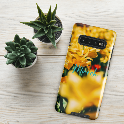 Funda resistente con diseño de flores de nacimiento de marzo para Samsung®