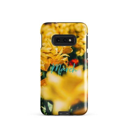 Funda resistente con diseño de flores de nacimiento de marzo para Samsung®