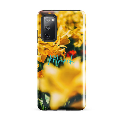 Funda resistente con diseño de flores de nacimiento de marzo para Samsung®