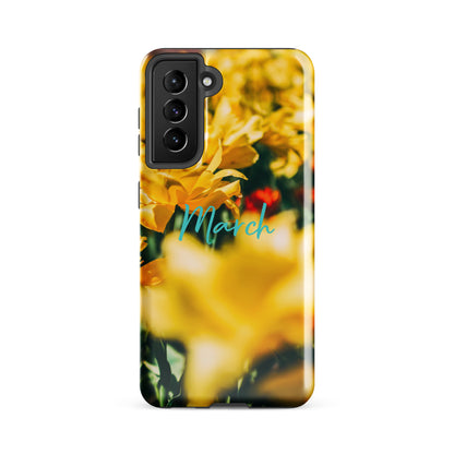 Funda resistente con diseño de flores de nacimiento de marzo para Samsung®