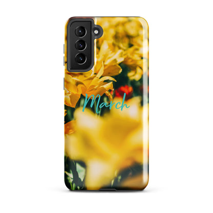 Funda resistente con diseño de flores de nacimiento de marzo para Samsung®