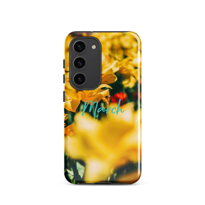 Funda resistente con diseño de flores de nacimiento de marzo para Samsung®