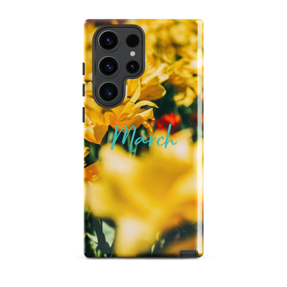 Funda resistente con diseño de flores de nacimiento de marzo para Samsung®