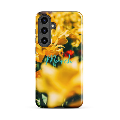 Funda resistente con diseño de flores de nacimiento de marzo para Samsung®